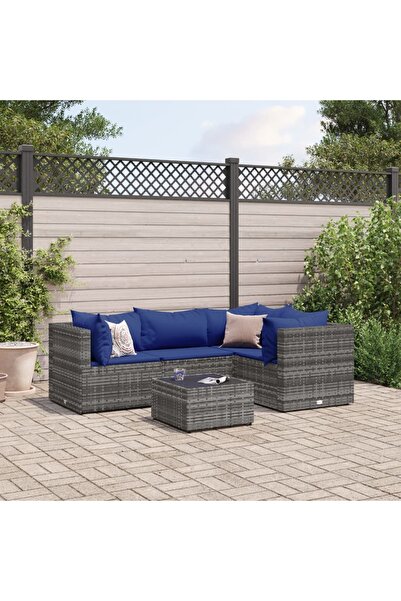 vidaxl Set mobilier de gradina cu perne, 5 piese, gri, poliratan