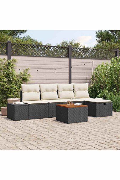 vidaxl Set de canapele pentru gradina cu perna 6 pcs Negru Rattan poli