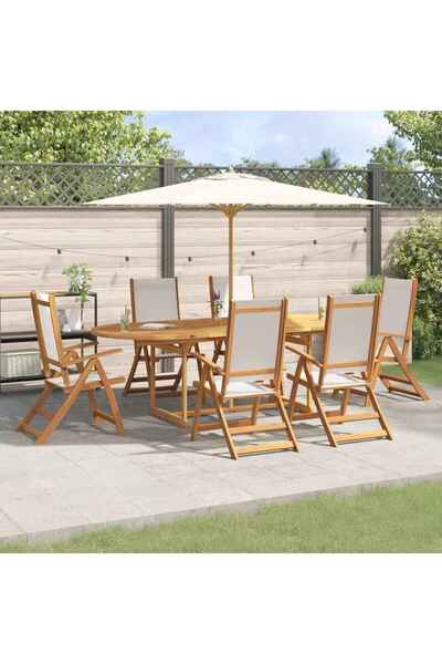 vidaxl Set mobilier de gradina, 9 piese, lemn masiv acacia/textilena