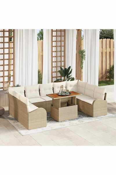 vidaxl Set de canapele pentru gradina 10 pcs Bej Rattan poli