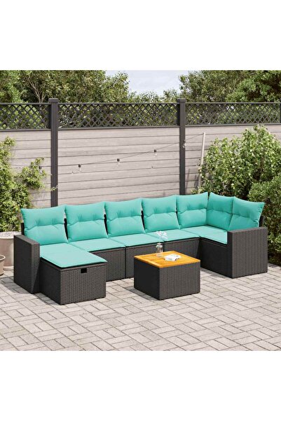 vidaxl Set mobilier de gradina cu perne, 8 piese, negru, poliratan
