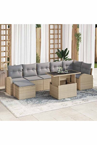 vidaxl Set de canapele pentru gradina cu perna 8 pcs Bej Rattan poli
