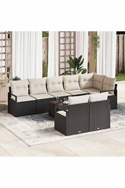 vidaxl Set de canapea cu perna 9 pcs Negru poliratan