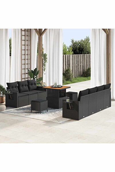 vidaxl Set de canapele pentru gradina 10 pcs Negru poliratan