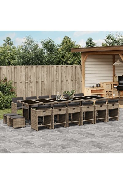 vidaxl Set mobilier de gradina cu perne, 17 piese, gri, poliratan