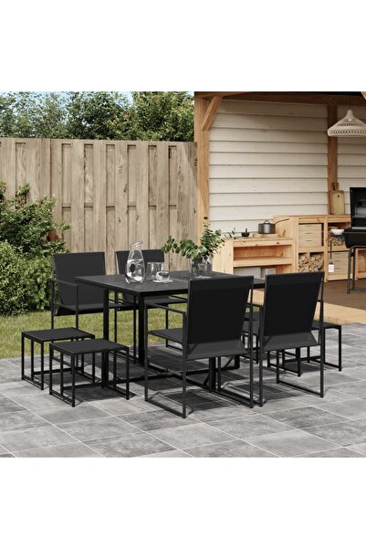 vidaxl Set mobilier de gradina, 9 piese, negru, textilena