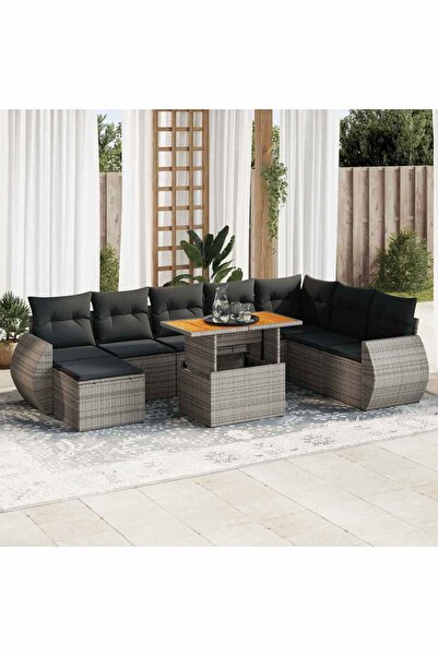 vidaxl Set canapele de gradina, 9 piese, cu perne, gri, poliratan
