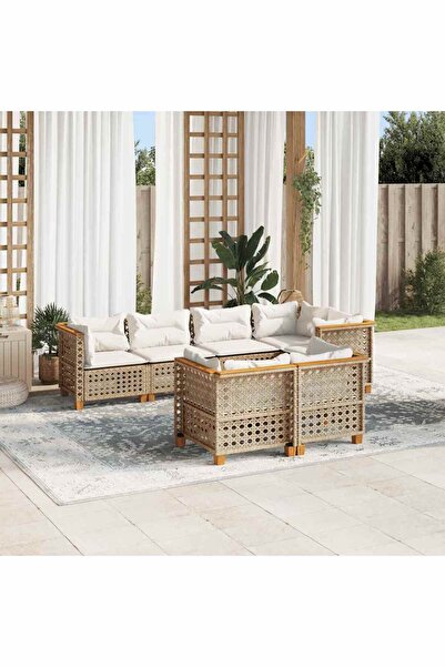 vidaxl Set canapele de gradina, 7 piese, cu perne, bej, poliratan