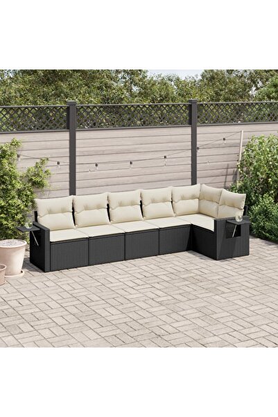 vidaxl Set mobilier de gradina cu perne, 6 piese, negru, poliratan