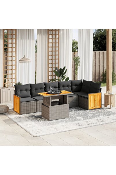 vidaxl Set canapele de gradina, 7 piese, cu perne, gri, poliratan