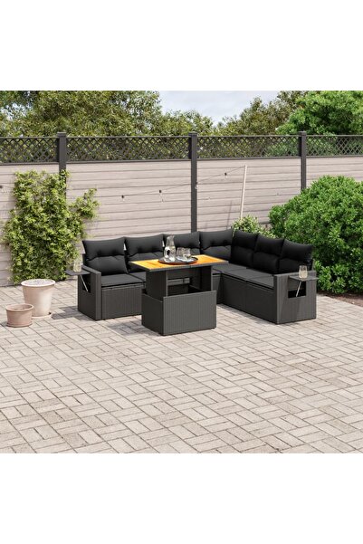 vidaxl Set canapele de gradina cu perne, 7 piese, negru, poliratan