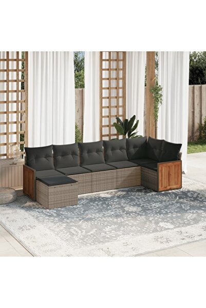 vidaxl Set canapele de gradina, 7 piese, cu perne, gri, poliratan