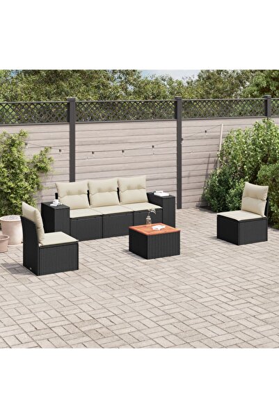 vidaxl Set mobilier de gradina cu perne, 6 piese, negru, poliratan