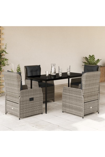 vidaxl Set mobilier de gradina cu perne, 5 piese, gri, poliratan