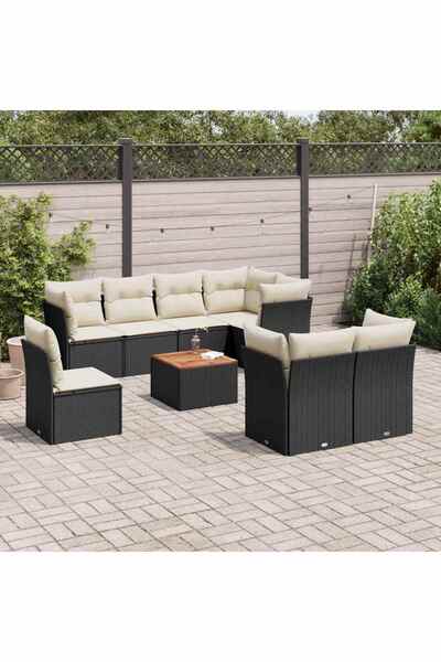 vidaxl Set mobilier de gradina cu perne, 9 piese, negru, poliratan