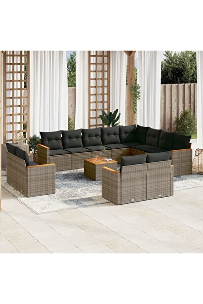 vidaxl Set mobilier de gradina cu perne, 13 piese, gri, poliratan