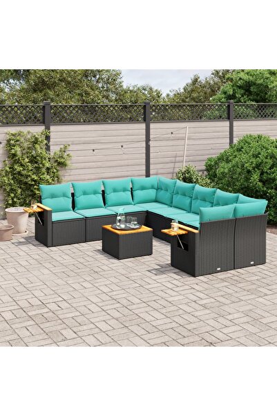 vidaxl Set mobilier de gradina cu perne, 9 piese, negru, poliratan