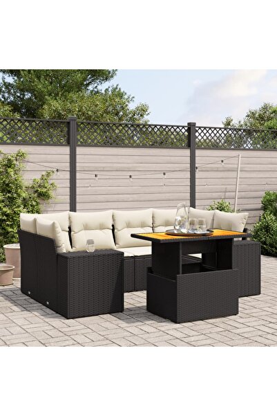 vidaxl Set canapele de gradina cu perne, 7 piese, negru, poliratan