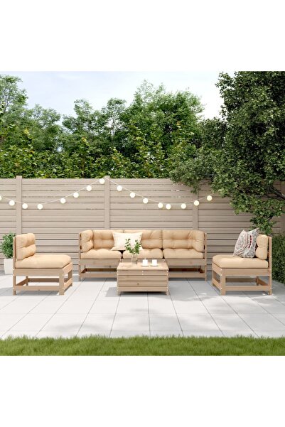 vidaxl Set mobilier de gradina cu perne, 6 piese, lemn masiv de pin