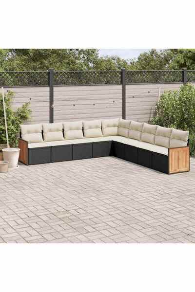 vidaxl Set mobilier de gradina cu perne, 9 piese, negru, poliratan