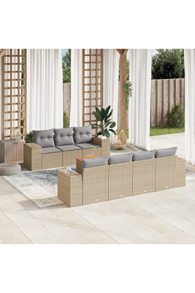 vidaxl Set canapele de gradina, 8 piese, cu perne, bej, poliratan