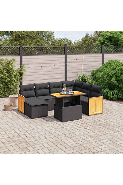 vidaxl Set mobilier de gradina cu perne, 8 piese, negru, poliratan