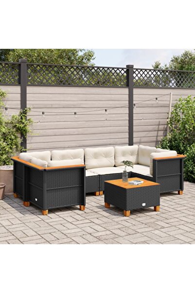 vidaxl Set canapele de gradina cu perne, 7 piese, negru, poliratan