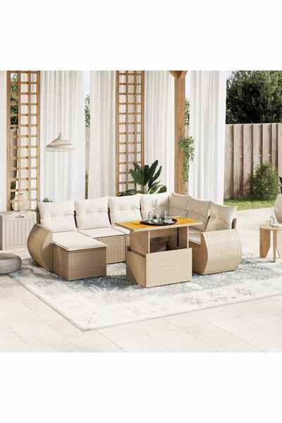 vidaxl Set canapele de gradina, 8 piese, cu perne, bej, poliratan