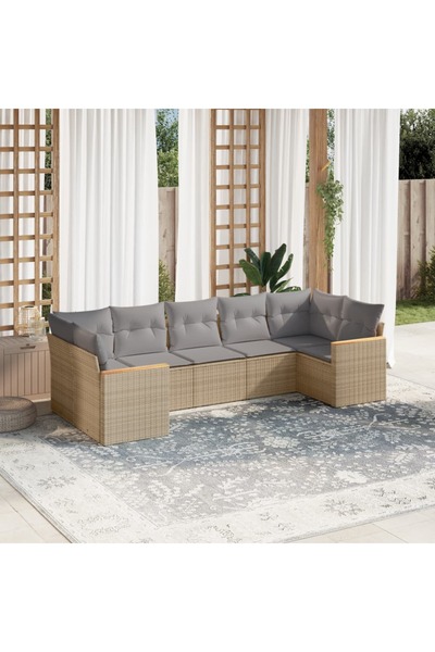 vidaxl Set canapele de gradina, 7 piese, cu perne, bej, poliratan