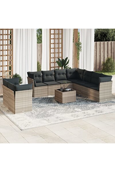 vidaxl Set canapele de gradina cu perne 10 piese gri deschis poliratan