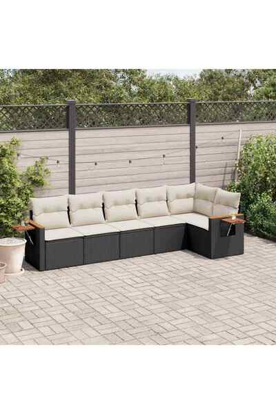 vidaxl Set mobilier de gradina cu perne, 6 piese, negru, poliratan