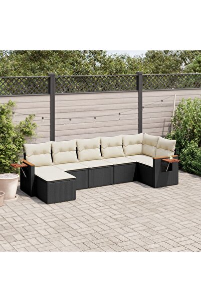 vidaxl Set canapele de gradina cu perne, 7 piese, negru, poliratan