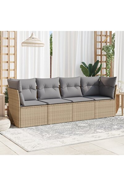 vidaxl Set canapele de gradina, 4 piese, cu perne, bej, poliratan