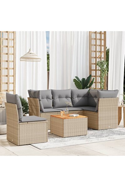 vidaxl Set canapele de gradina, 6 piese, cu perne, bej, poliratan