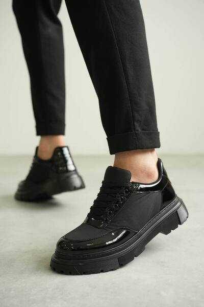 Zerenyus ZRK-X201 Pantofi casual pentru bărbați, din piele lacuită neagră pre...