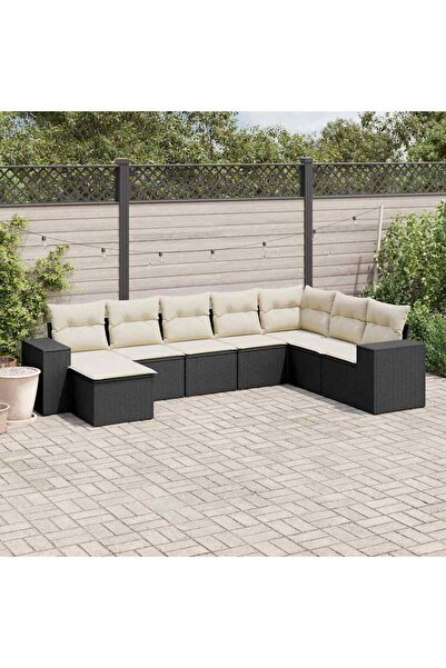 vidaxl Set mobilier de gradina cu perne, 8 piese, negru, poliratan