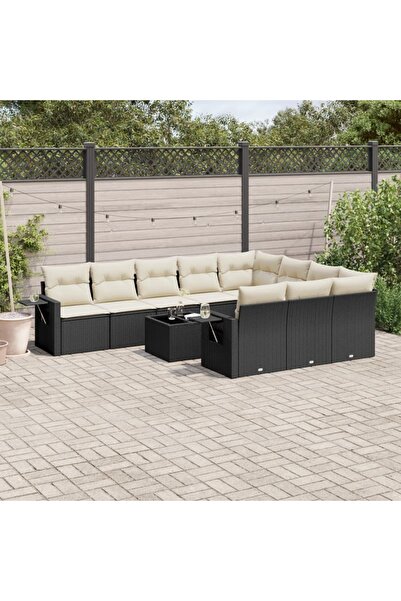 vidaxl Set canapele de gradina cu perne, 11 piese, negru, poliratan