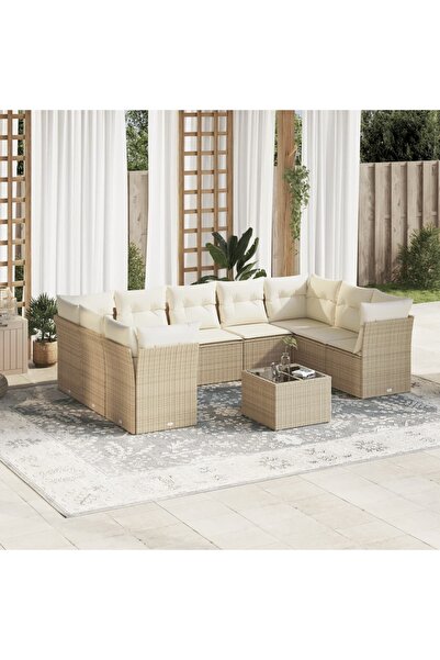vidaxl Set canapele de gradina cu perne, 10 piese, bej, poliratan