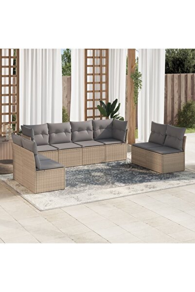 vidaxl Set canapele de gradina, 8 piese, cu perne, bej, poliratan