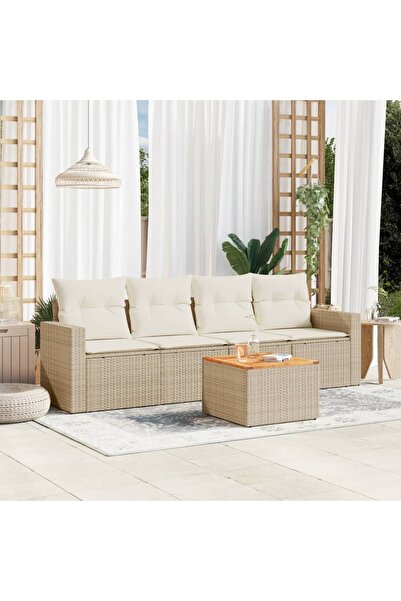 vidaxl Set canapele de gradina cu perne, 5 piese, bej, poliratan