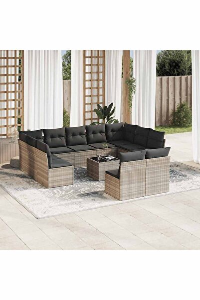 vidaxl Set canapele de gradina cu perne, 12piese gri deschis poliratan