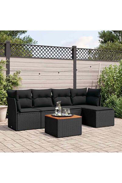 vidaxl Set mobilier de gradina cu perne, 6 piese, negru, poliratan