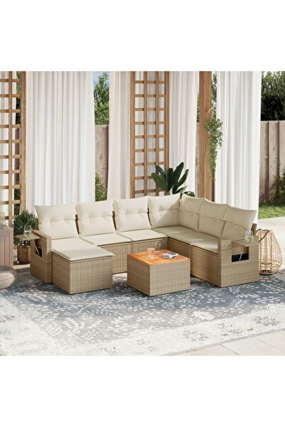 vidaxl Set canapele de gradina, 8 piese, cu perne, bej, poliratan