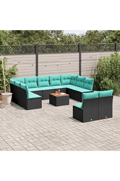 vidaxl Set mobilier de gradina cu perne, 12 piese, negru, poliratan