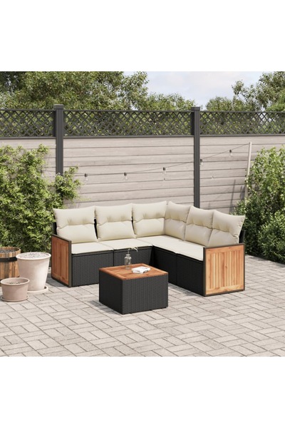 vidaxl Set mobilier de gradina cu perne, 6 piese, negru, poliratan