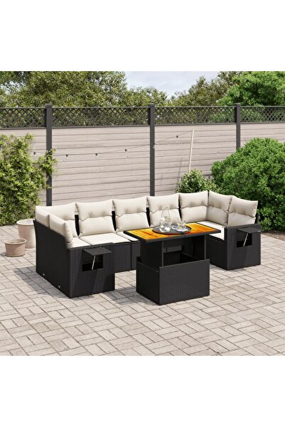 vidaxl Set mobilier de gradina cu perne, 8 piese, negru, poliratan