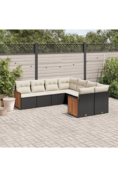 vidaxl Set mobilier de gradina cu perne, 8 piese, negru, poliratan