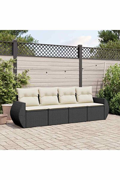 vidaxl Set mobilier de gradina cu perne, 4 piese, negru, poliratan
