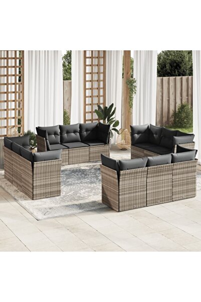 vidaxl Set canapele de gradina cu perne, 12piese gri deschis poliratan