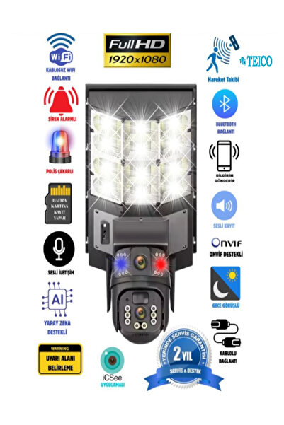 TEICO 6 MP Fullhd Sokak Aydınlatmalı 20.000 Mah Bataryalı Solar Panelli Harek...
